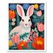 Bunny Rabbit in Colourful Bold Vibrant Flowers Kids Bedroom Floral Artwork Garden Spring Blooms Art Print Framed Poster Wall Decor 12x16 inch