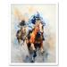 Horseracing Jockeys Racing Horses Action Watercolour Kentucky Derby Grand National Cheltenham Gold Cup Painting Blue Orange Race Sport Artwork Art Print Framed Poster Wall Decor 12x16 inch