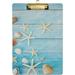 Hyjoy Blue Wood Clipboard Frame Seashells Starfish Acrylic A4 Letter Size Clipboards Writing Pads for Students Teacher Low Profile Clip Standard Size 12.5 x 9 Sliver