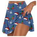 PURJKPU Christmas Skorts for Ladies Golf Tennis Skorts Skirts Athletic Activewear Workout Active Running Gym Sport Casual Skort with Shorts Dark Blue 2XL