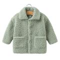 Jalioing Fleece Coats for Toddler Baby Solid Color Lapel Long Sleeved Jacket Winter Single-Breasted Outwear (2-3 Years Green)