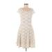 Maeve Cocktail Dress - A-Line Scoop Neck Short sleeves: Ivory Print Dresses - Women's Size Medium