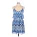 Speechless Casual Dress - A-Line V Neck Sleeveless: Blue Chevron/Herringbone Dresses - Women's Size Medium