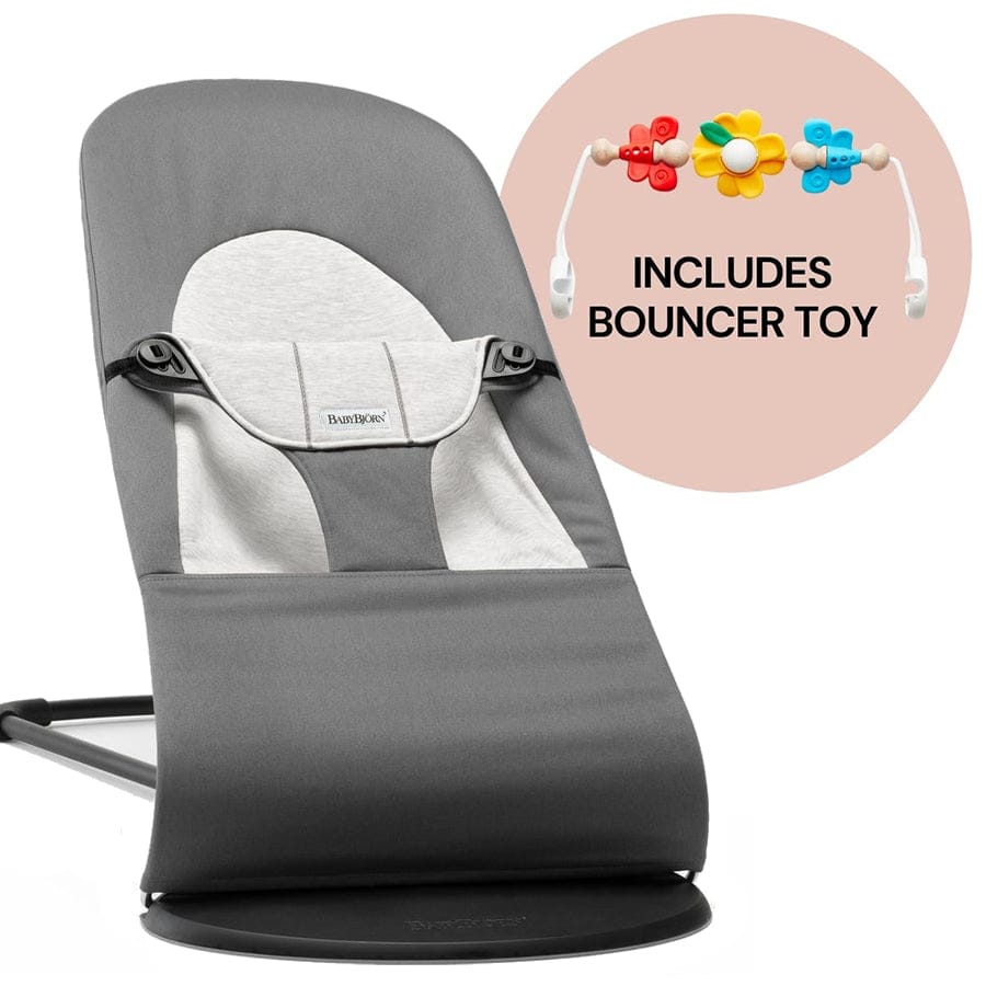 BabyBjorn Bouncer + Toy Bundle - Balance Soft (Cotton Jersey) Dark Grey / Grey / Flying Friends