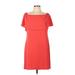 Charles Henry Casual Dress - Mini Square Short sleeves: Red Print Dresses - Women's Size Large