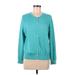 Lands' End Cardigan Sweater: Teal Solid Sweaters & Sweatshirts - Women's Size Large
