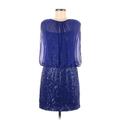 Adrianna Papell Cocktail Dress - Party High Neck 3/4 sleeves: Blue Print Dresses - Women's Size 8