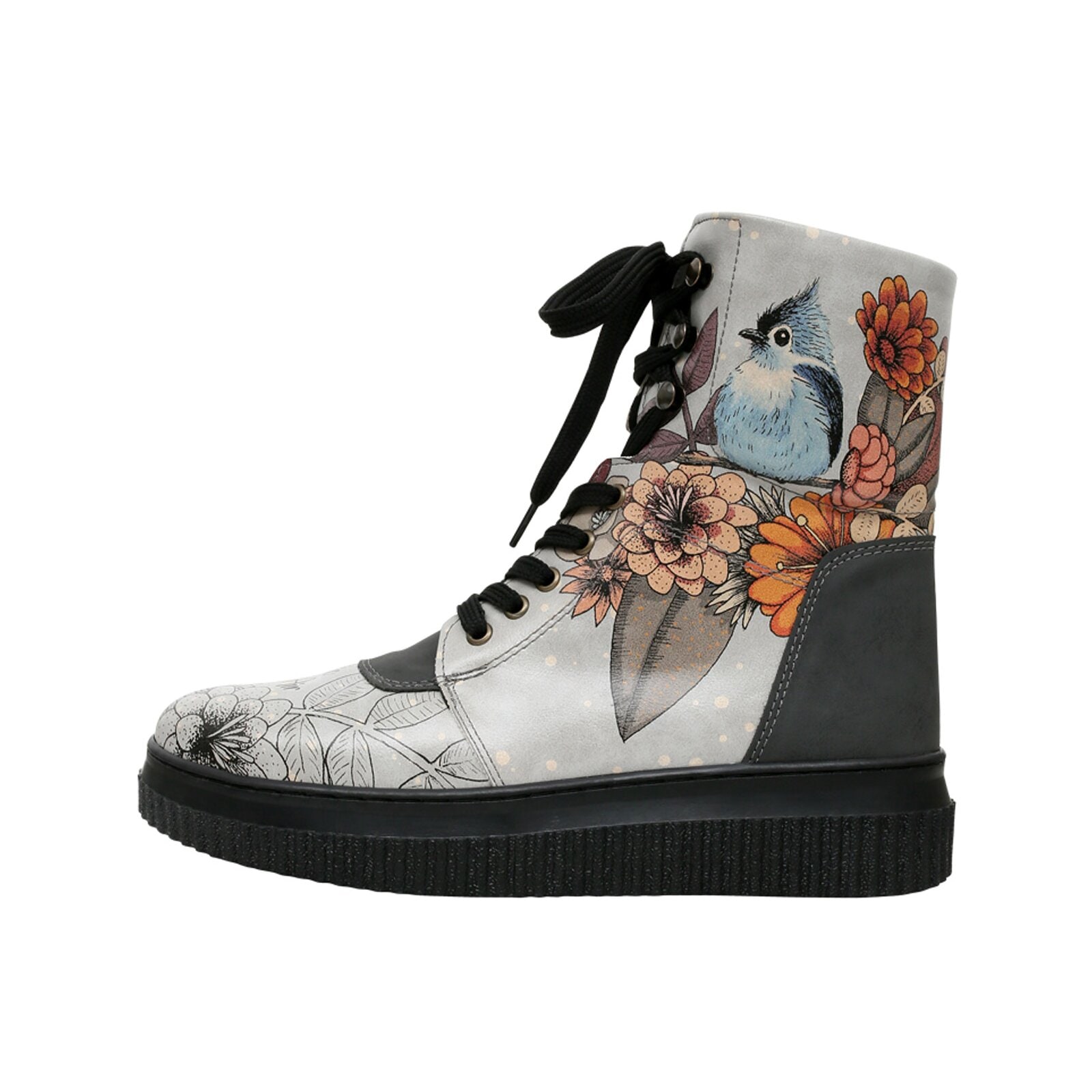 Schnürboots DOGO "Future High Top Boots Mon Cher Damen Stiefeletten", Damen, Gr. 40, Normalschaft, blau (grau, blau), Lederimitat, Schuhe Schnürboots, Handgefertigt