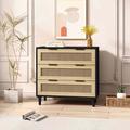 Bay Isle Home™ Celica 3 - Drawer Dresser Wood/Wicker/Rattan in Black/Brown | 30 H x 31 W x 16 D in | Wayfair 54C37D7DECF64E0F99FD6EB540AF3963