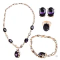 bijoux avec pendentif en pierres précieuses violettes collier boucles d'oreilles bracelet bague