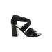 Worthington Heels: Strappy Chunky Heel Chic Black Print Shoes - Women's Size 9 1/2 - Open Toe