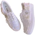 Nuove scarpe bianche con suola spessa Daisy Canvas Low-Top 3cm interno fatto a mano per feste di