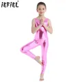 Ragazze Shiny Ballet Dance body tuta ginnastica acrobazie Yoga body bambini senza maniche Ballerina