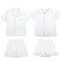 Vestiti estivi per bambini Seersucker bianco 100% cotone manica corta pigiama per bambini Set