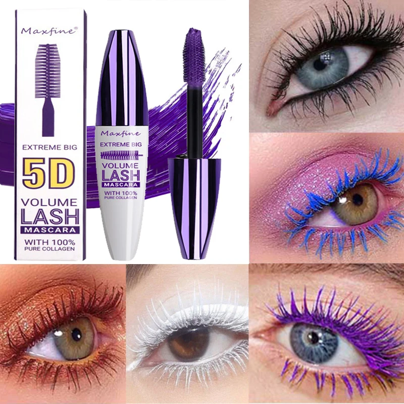 5 colori Mascara ciglia Curling Extension nero viola blu bianco Mascara Non sbavature Waterproof Fast Dry trucco a lunga durata