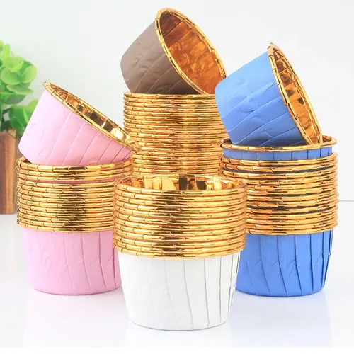 50 stücke Muffin Papier Tassen Gold Cupcak Liner Kuchen Wrapper Backen Tasse Tray Fall Kuchen