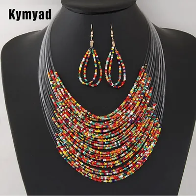 Kymyad Bohemia Schmuck Set bunte Perlen Schmuck Sets für Frauen Bijoux Fisch Linie Kette mehr