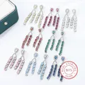 925 Silver Elegant Earrings Baroque Colored Diamonds Red Sapphire Square Earrings Fashion Light