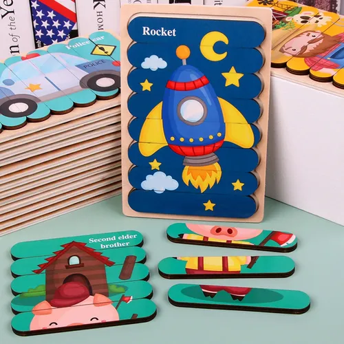 Kinder Pädagogisches Holz Spielzeug doppelseitige 3D Puzzle Kreative Bar Puzzle Stapeln Puzzle Baby
