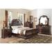 Blaise 4 Piece Dark Cherry Traditional Faux Leather Upholstered Tufted Sleigh Bedroom Set