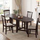 5 Pieces Dining Set Solid Wood Drop-Leaf Table & Padded Dining Chair