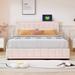 Queen Size Upholstered Storage Bed with LED Headboard & 4 Drawers, Modern Platform Bed Frame with a set of Sockets and USB Ports