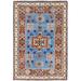 Shahbanu Rugs Denim Blue Natural Dyes Hand Knotted Afghan Special Kazak with Tribal Medallion Design Soft Wool Rug (3'10"x5'9")