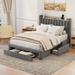 Dark Gray Queen Upholstered Platform Bed Frame with Charging Station