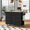 Kitchen Cart with Rubber Wood Countertop , Kitchen Island has 8 Handle-Free Drawers and 5 Wheels for Kitchen Dinning Room