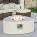 COSIEST 35.2 inch Triangular Outdoor Propane Fire Pit Fire Table w Terrazzo White Round Base Patio Heater