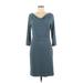 Ann Taylor Casual Dress - Sheath Cowl Neck 3/4 sleeves: Blue Print Dresses - Women's Size 6