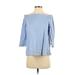 Theory Long Sleeve Blouse: Open Neckline Off Shoulder Blue Solid Tops - Women's Size Small