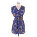 Bar III Casual Dress - Mini V Neck Sleeveless: Blue Floral Dresses - Women's Size Small
