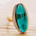 Retro Oval Green Stone Resin Rings for Women Wedding Jewelry Fashion Gold Color Turkish Men Ring