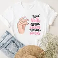 Short Sleeve Ladies Nail Art Letter Sweet Lovely Female Tee Women T-shirts Fashion Casual Clothing