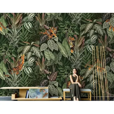 Benutzer definierte französische Wald 3d Tapete Tiger Tier Restaurant amerikanischen Hintergrund Image
