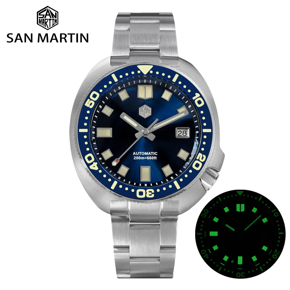 San Martin Turtle Herren-Taucheruhr 44 mm NH35 automatische mechanische Armbanduhr Saphir wasserdicht 200 m leuchtende Uhren SN0047 Image