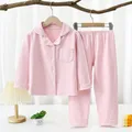 1-16 Years Toddler Baby Kids Unisex Casual Pajama Suit Boy Long Sleeve Front Pocket Lapel Tops+ Long