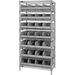 Quantum Storage Systems B815634 WR8-423 Chrome Wire Shelving with 28 SSB423 Stackable Shelf Bins Gray - 36 x 12 x 74 in.