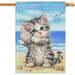 Summer Beach Cat Garden Flag Double Sided Vertical Burlap Yard Outdoor Decor 28x40 Inch