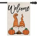 Fall House Flag Fall Gnome Pumpkin Welcome Flags Double Sided Vertical Burlap Yard Outdoor Autumn Thanksgiving Decor 28x40 Inch