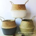 Seagrass Basket - Foldable Seagrass Basket Flower Plant Pot Laundry Storage Organizer(Beige)