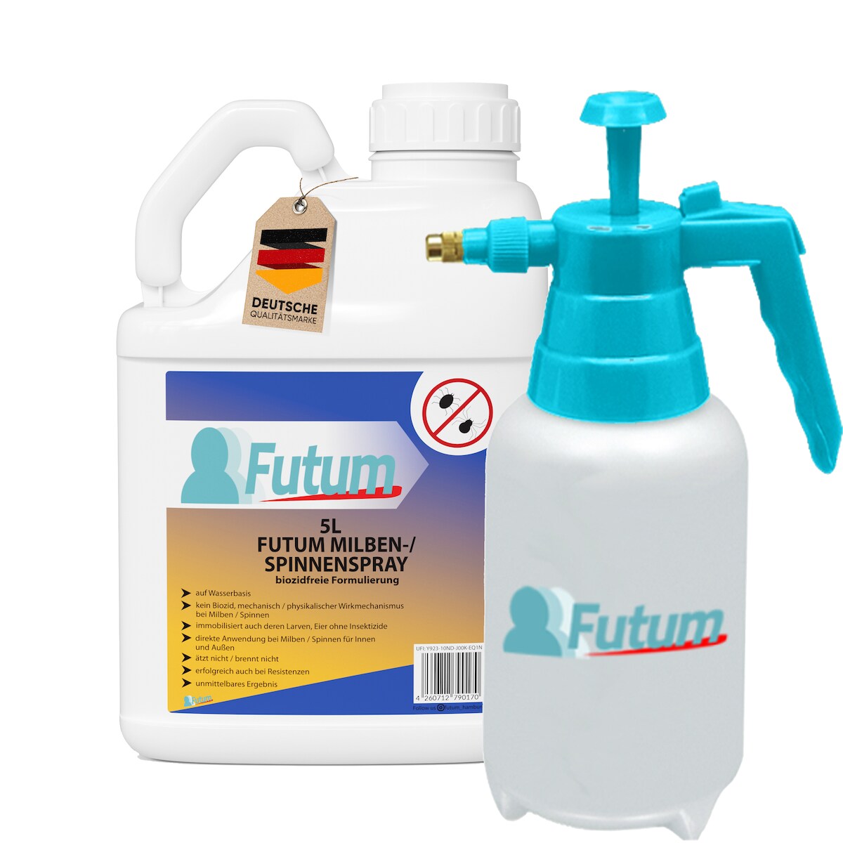 FUTUM 5L Milbenspray / Spinnenspray bekämpft Insekten, Eier, Larven ohne Biozide auf Wasserbasis, Sofortwirkung ohne Flecken + TRIGGER Image
