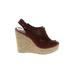 Steve Madden Wedges: Slingback Platform Casual Brown Print Shoes - Women's Size 7 1/2 - Peep Toe