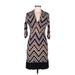 Muse Casual Dress - Sheath V Neck 3/4 sleeves: Purple Chevron/Herringbone Dresses - Women's Size 6