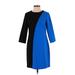 Ann Taylor Casual Dress - Sheath Plunge 3/4 sleeves: Blue Solid Dresses - Women's Size 4