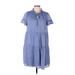 DKNY Casual Dress - A-Line Tie Neck Short sleeves: Blue Print Dresses - Women's Size 12