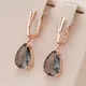 Kinel-Boucles d'oreilles longues en cristal gris pour femme goutte d'eau or rose 585 document