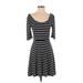 Wallflower Casual Dress - A-Line Scoop Neck 3/4 sleeves: Black Print Dresses - Women's Size Small