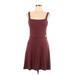 Garage Casual Dress - A-Line Square Sleeveless: Burgundy Print Dresses - Women's Size Large